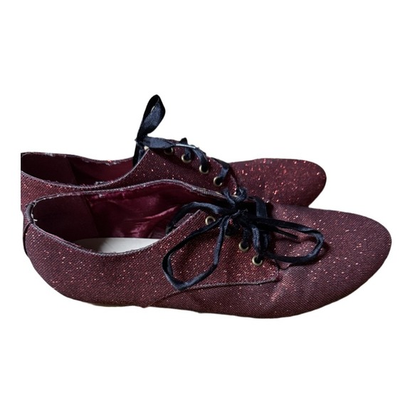 Modesto Red Glitter Oxford Shoes Size 8 – Sparkly Lace-Up Flats Lace Up - Picture 5 of 7
